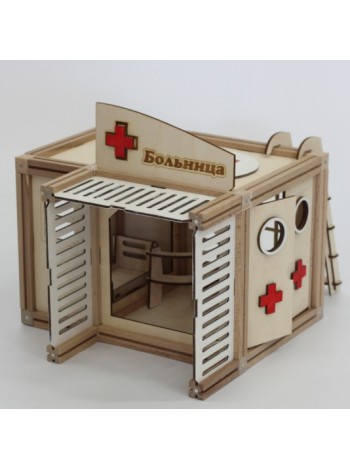 Конструктор деревянный домик "Больница" (67 элементов)